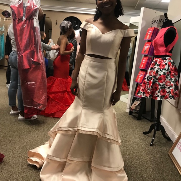 Jovani Champagne Two Piece Mermaid - Picture 2 of 5